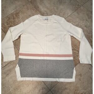 Liz Claiborne Women Medium Colorblock Sweater Cream Gray Pink Long Sleeve Soft